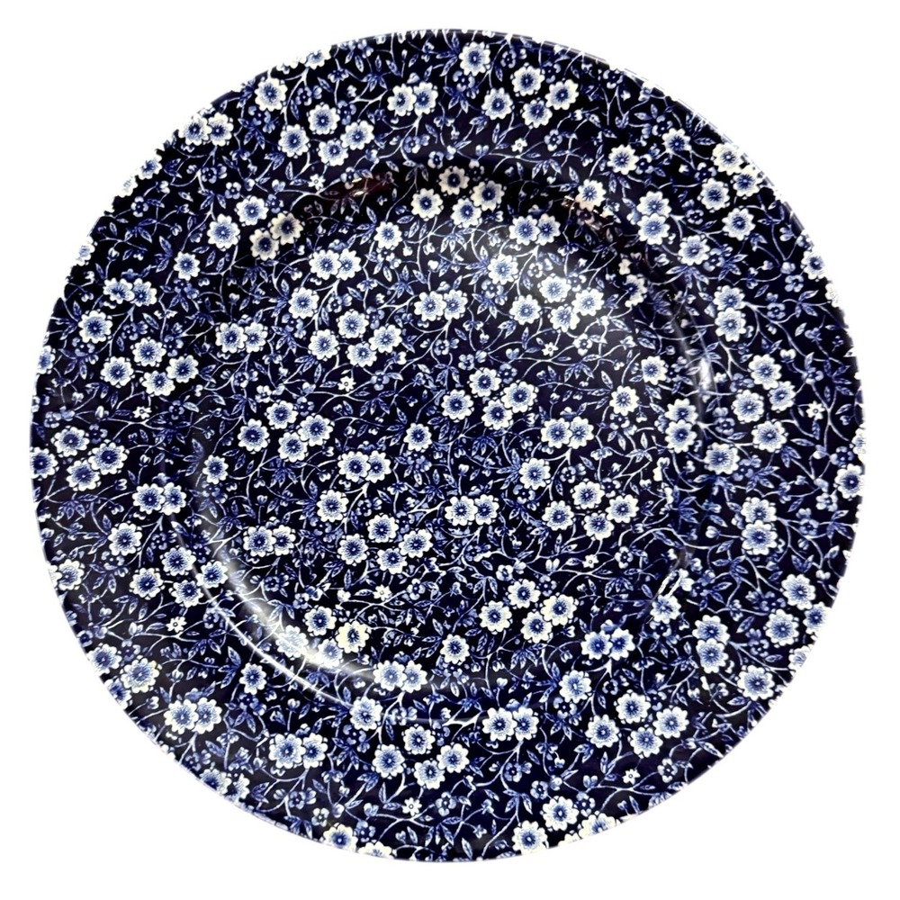 Burleigh Calico Blue‎ & White Floral Plate Staffordshire England Stoneware 13.5"